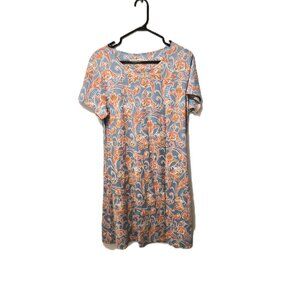 Peruvian Connection Pima Cotton Dress Size 22 Blue-Grey Orange Paisley Boho